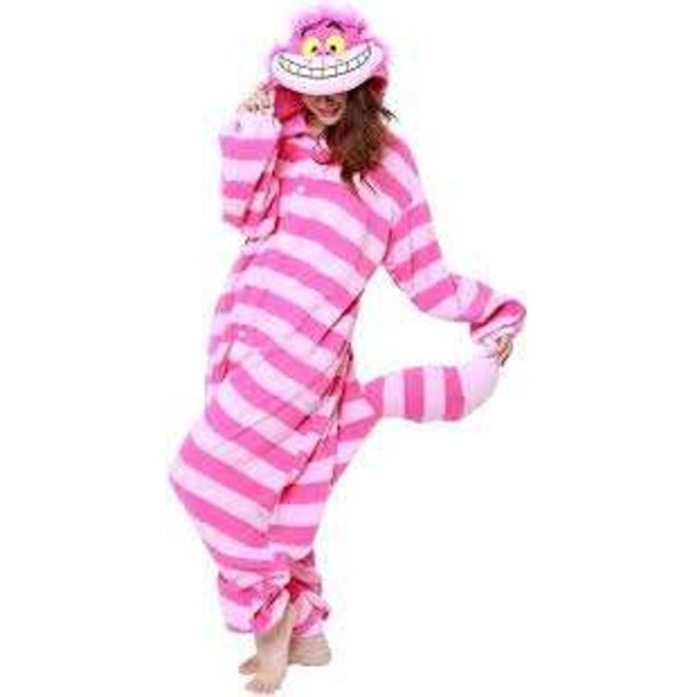 Disney Alice in Wonderland Cheshire Cat Kigurumi Costume Jumpsuit Pink Striped